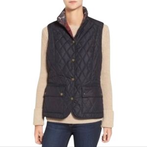Barbour Saddleworth Gilet Quilted Vest Women's Size US 8 Black Floral Trim
